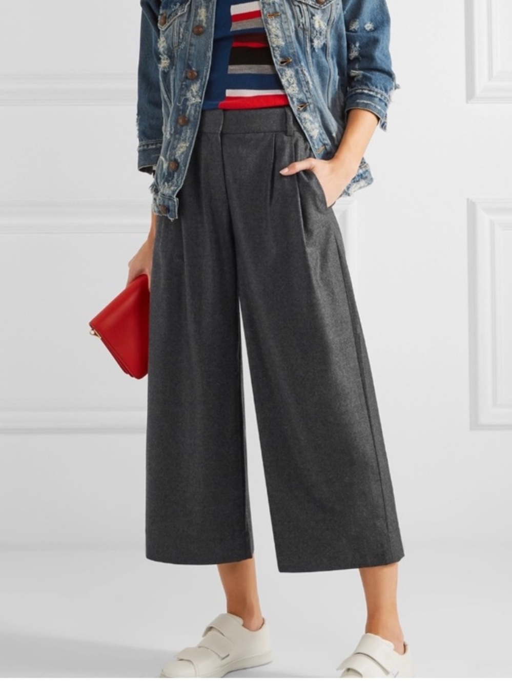 J.Crew Crop Wide Leg Flannel pleated 100% Wool Pants Trousers size 4